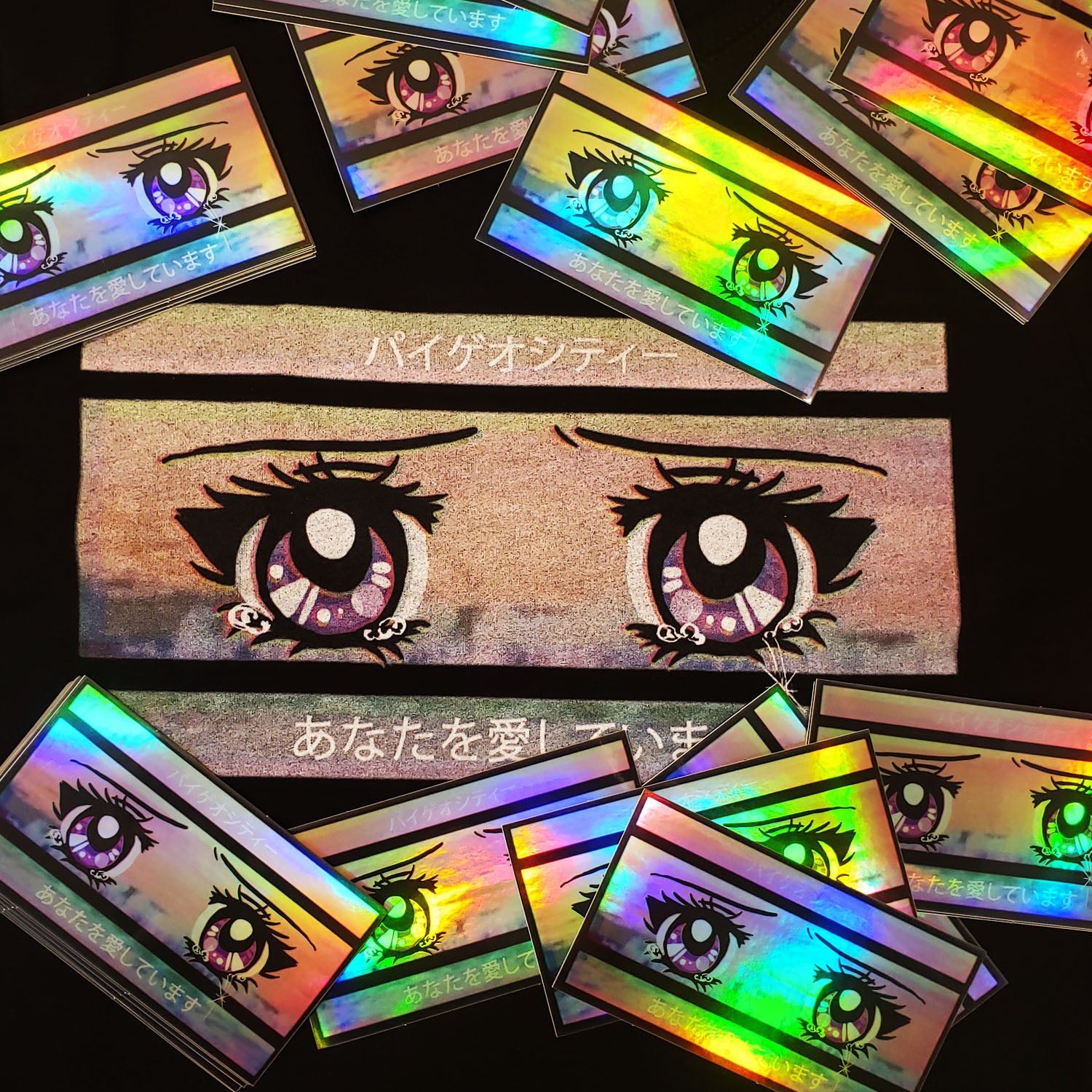 VAPORWAVE Retro Anime Eyes Holo Sticker