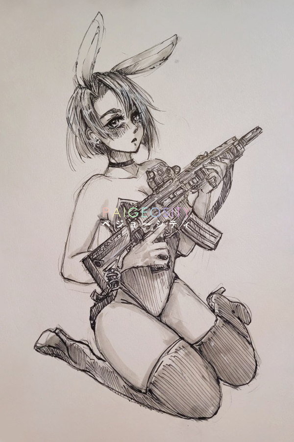 SIGNED PRINT 12"x8" Gun Bunny