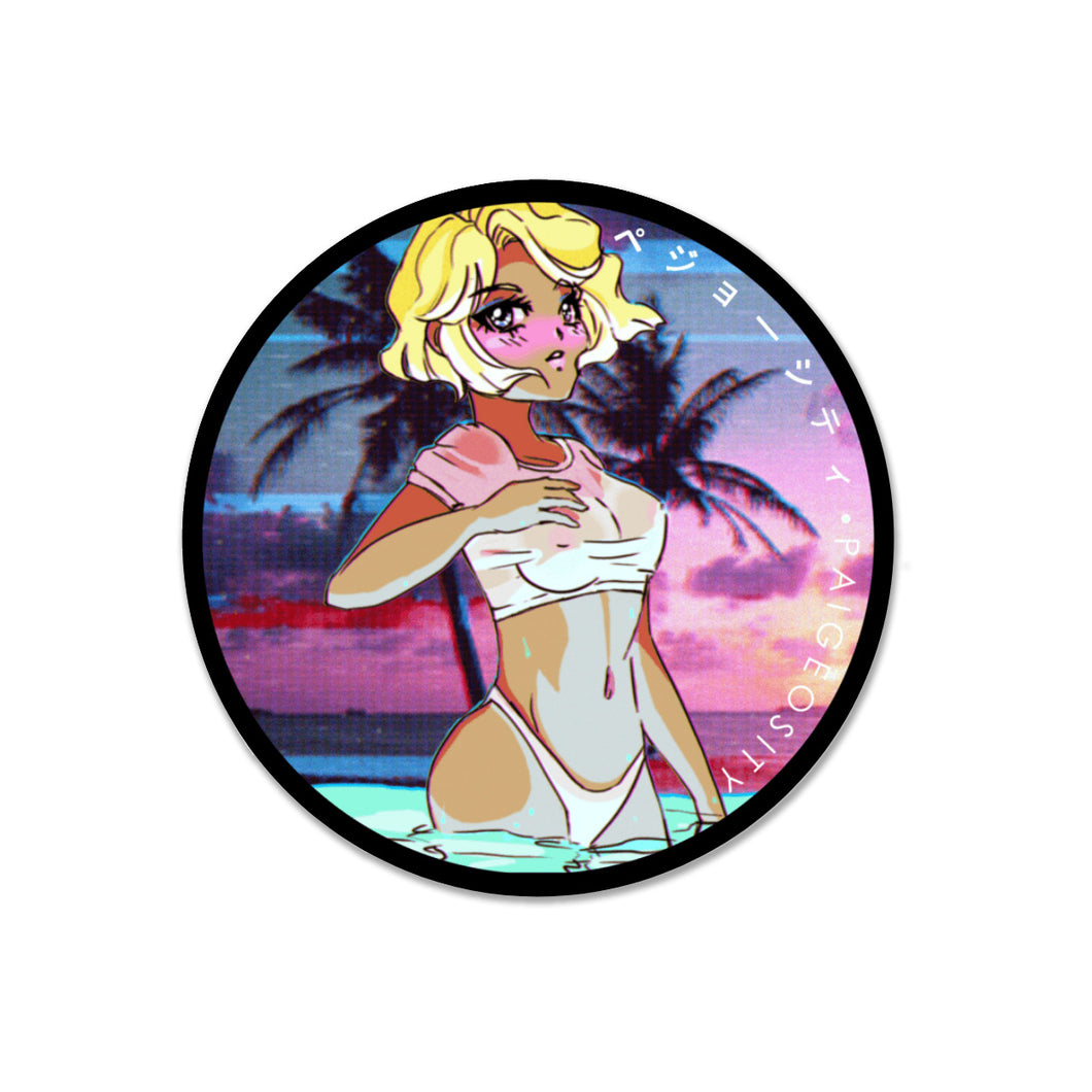 VAPORWAVE Retro Anime Sunset Babe Sticker